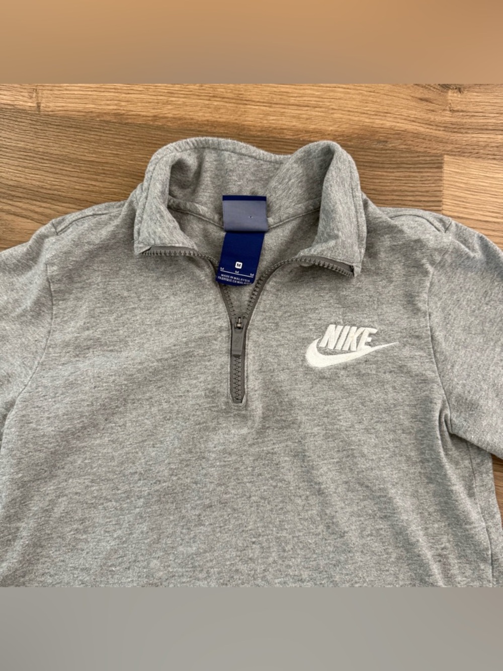 Nike Girls Medium Pullover Gray Quarter Zip Sweatshirt Embroidered Logo